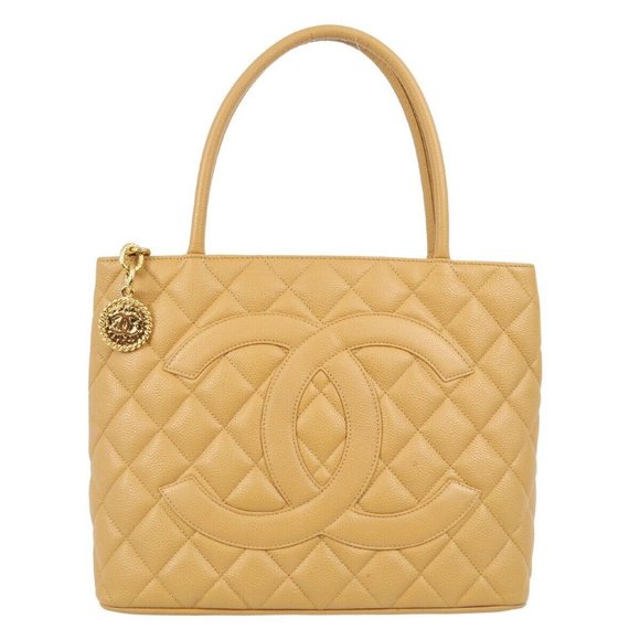Chanel Beige Caviar Skin Medallion Tote Handbag - Picture 1 of 10